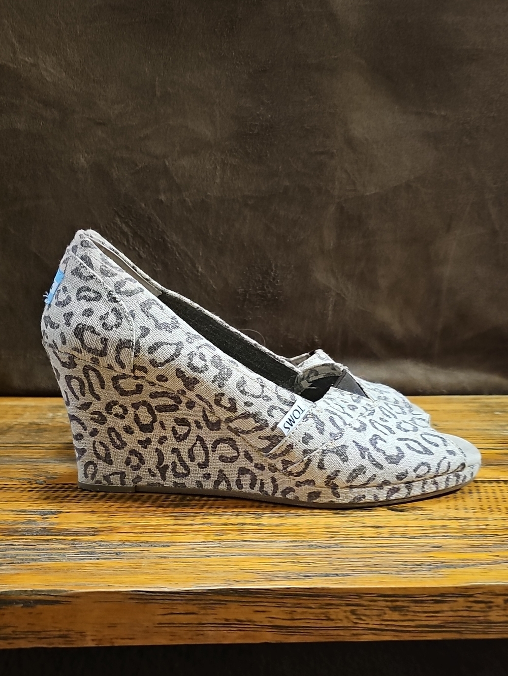 TOMS Gray Leopard-Print Hidden Wedge Slip-On